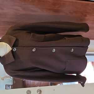 Ladies Talbot wool jacket. Sz- L Brown with colorful elbow patches.